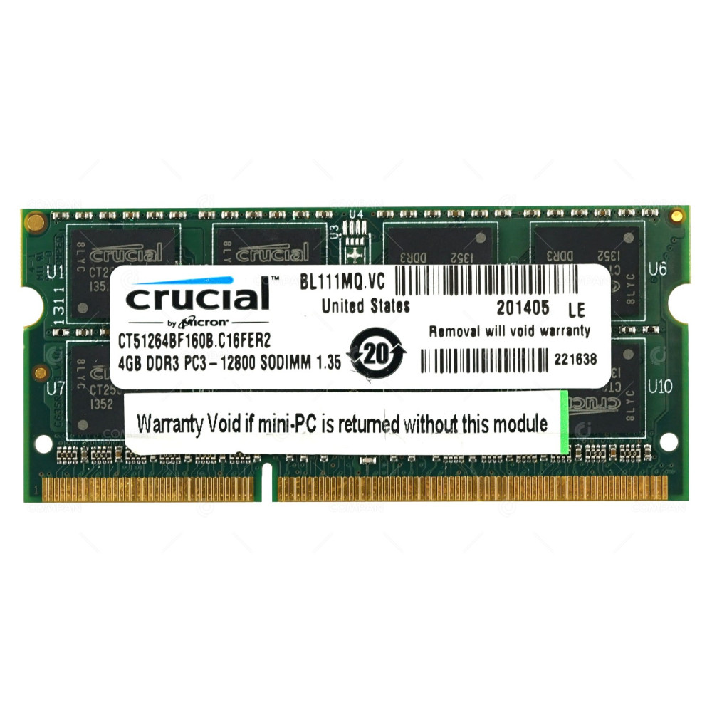 CT51264BF160B-C16FER2 CRUCIAL MEMORY 4GB PC3-12800 1600 MHZ SODIMM 1.35V 204 DDR3 CT51264BF160B.C16FER2, 221638